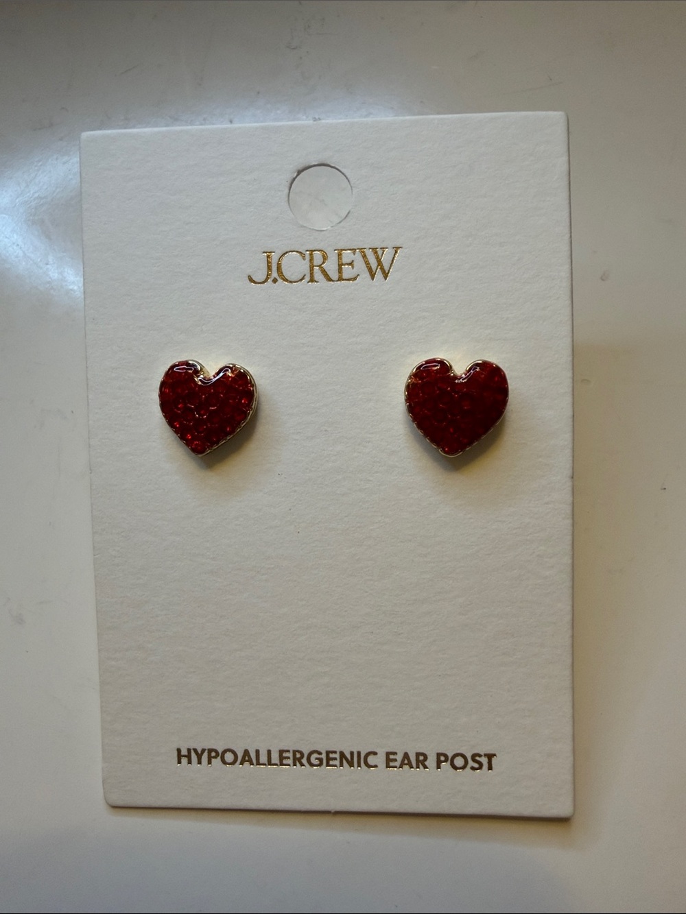 J.Crew Red Heart Crystal Stud Earrings
